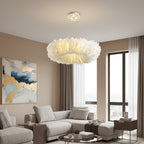 Abat-jour anneau en plumes blanches pour suspension, Ø 51cm