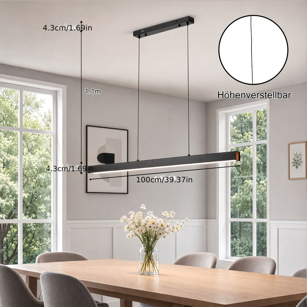 Suspension LED barre noire 36 W en métal et acrylique, longueur 100 cm