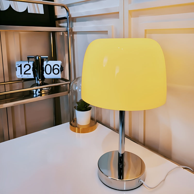Lampe de chevet champignon en verre crème sur pied chromé, 35 cm