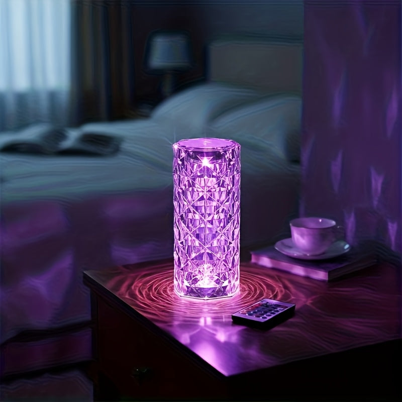 Lampe acrylique effet diamant RVB 16 couleurs, tactile et télécommande
