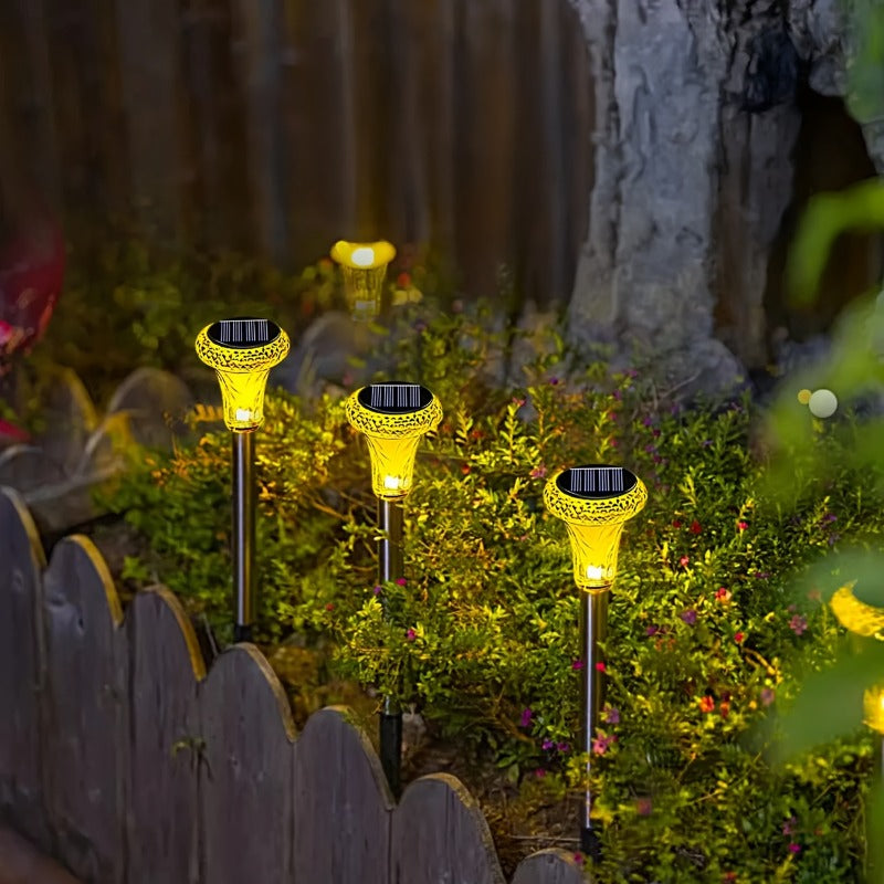 Lampe solaire de jardin à tête de cristal facetté, lumière blanche