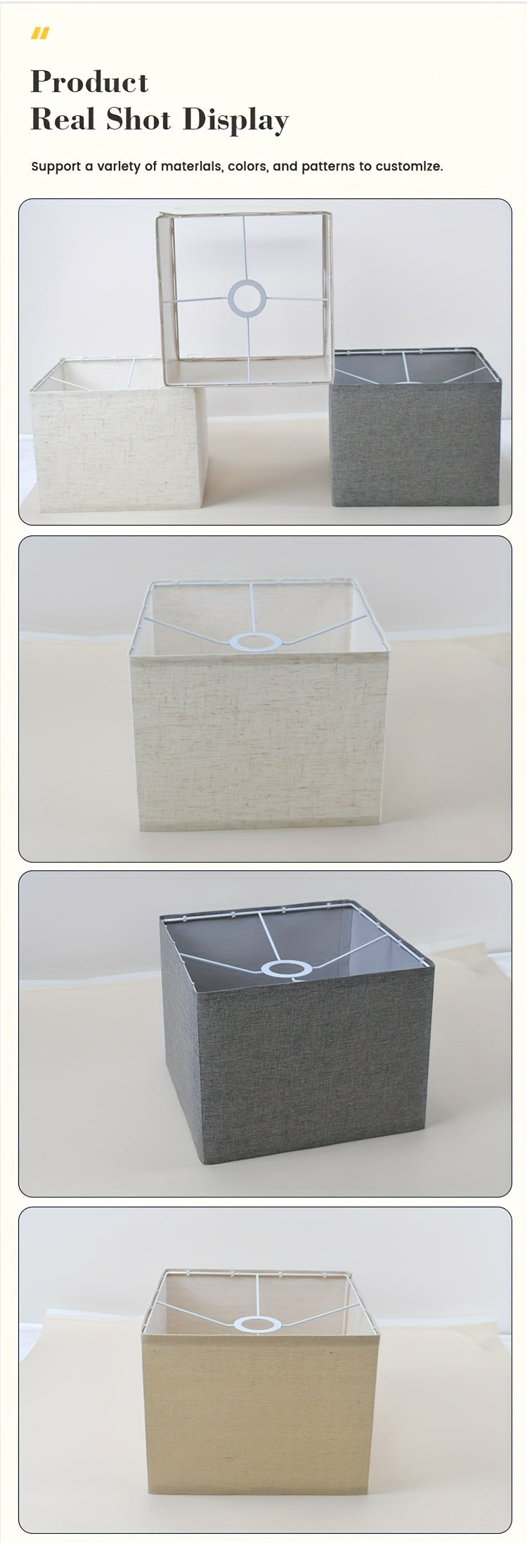 Abat-jour carré en tissu aspect lin, 26 x 26 x H 20 cm, trois coloris