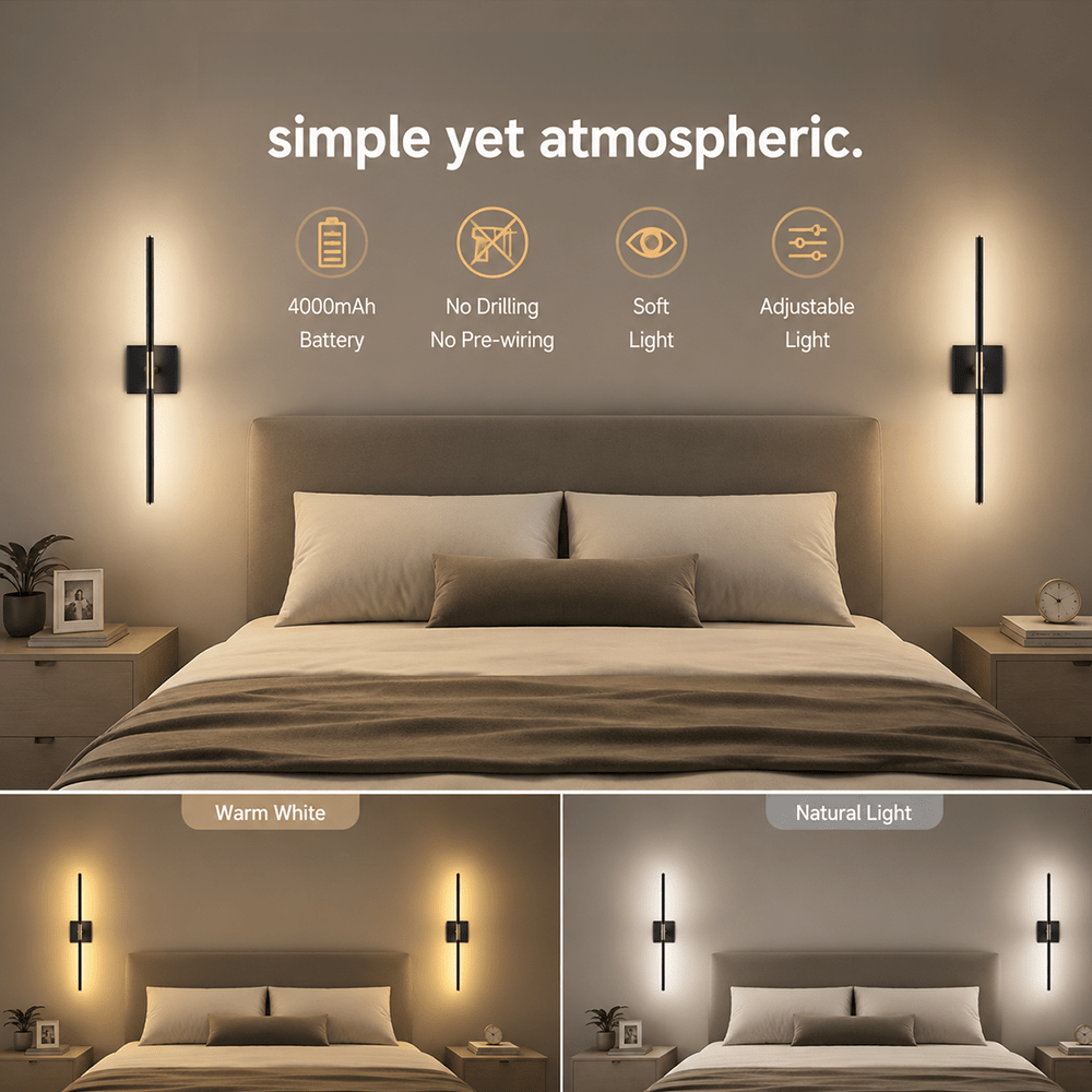 Applique murale sans fil barre noire et dorée de 71 cm, lot de 2