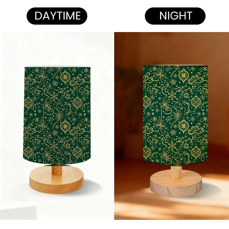 Lampe de chevet de Noël vert sapin à motifs dorés, 24 cm, USB