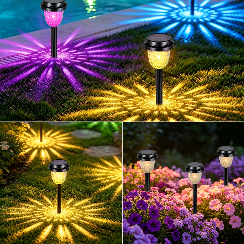 Lampe solaire à rayons projetés, blanc chaud ou couleurs, par 2 ou 4