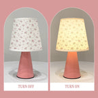 Lampe de chevet rose en lin à roses pastel et nœuds, coffret cadeau