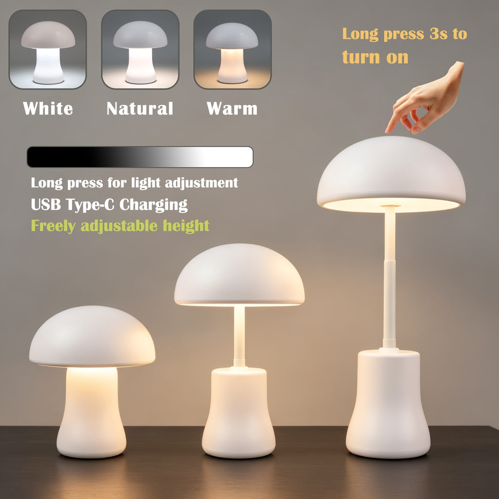 Lampe champignon blanche télescopique sans fil, de 13,5 à 24,5 cm