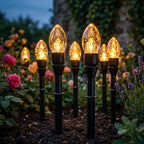 Guirlande solaire à piquets bougies, 20 ou 30 flammes dorées