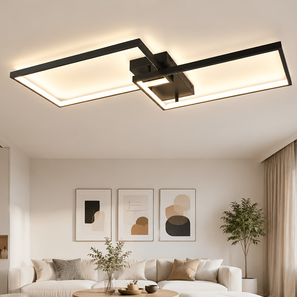 Plafonnier LED rectangulaire double cadre, 60 ou 80 cm, noir ou blanc