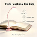 Lampe de lecture à pince rose pliable, col silicone, recharge USB