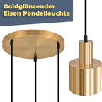 Suspension 3 cylindres en métal doré sur barre de 65 cm, E27