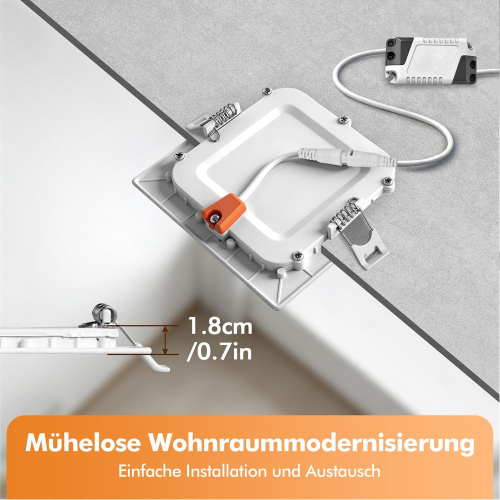 Lot de 20 spots LED encastrables carrés 6 W pour grands volumes