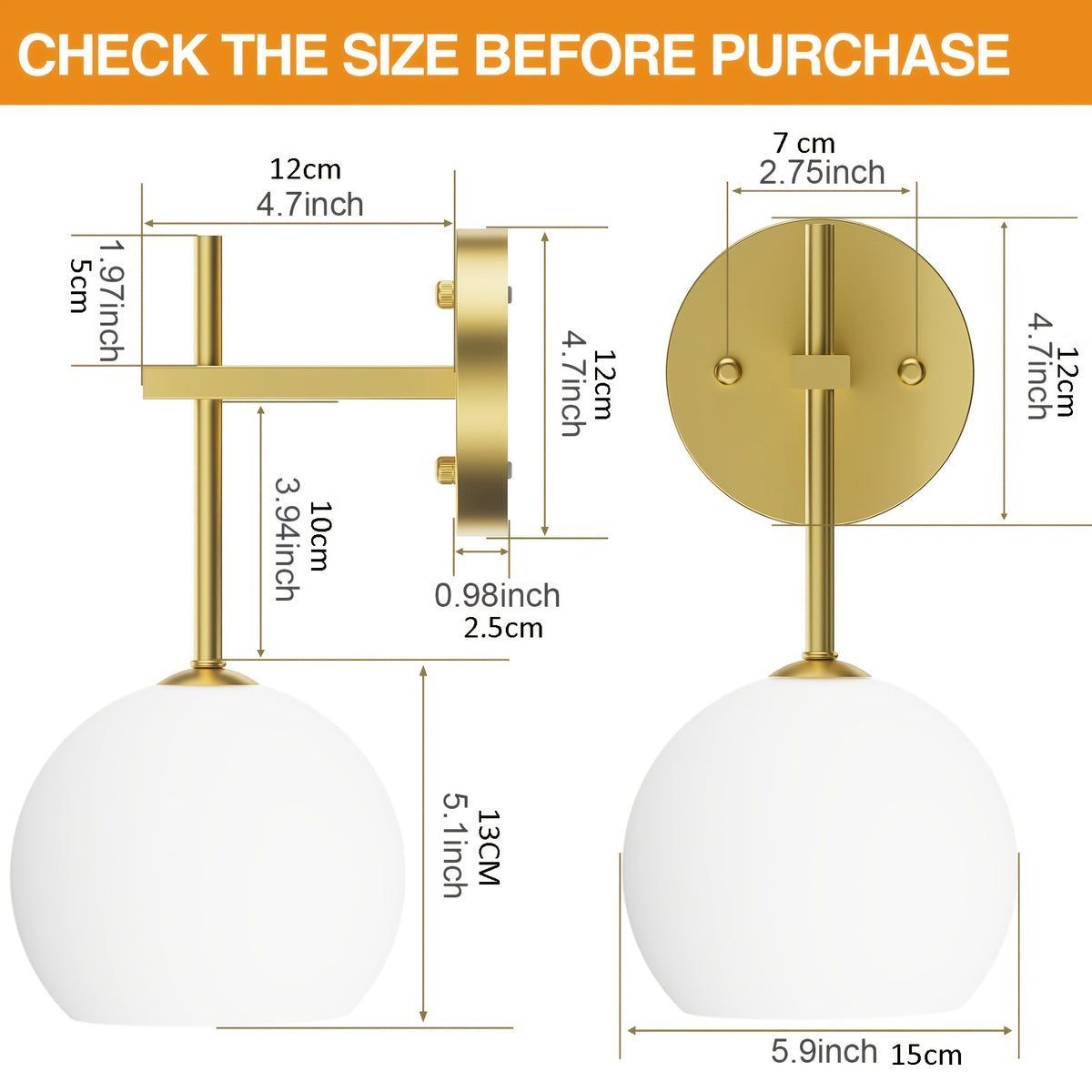 Applique murale globe en verre opalin sans fil, lot de 2, RVB et blanc