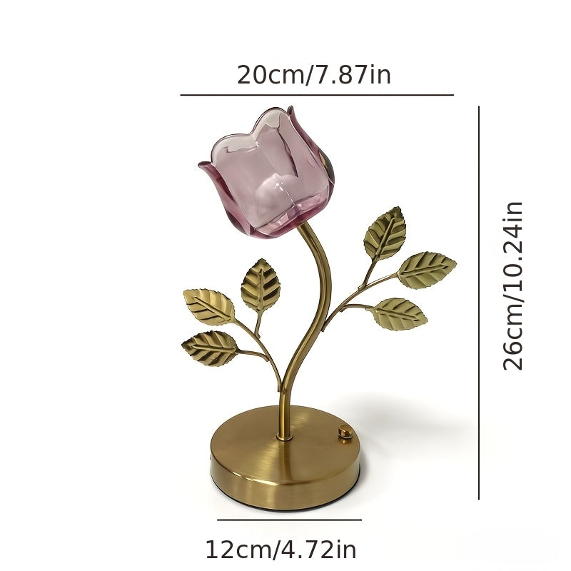 Lampe tulipe sans fil en verre, tige dorée à feuilles, tactile