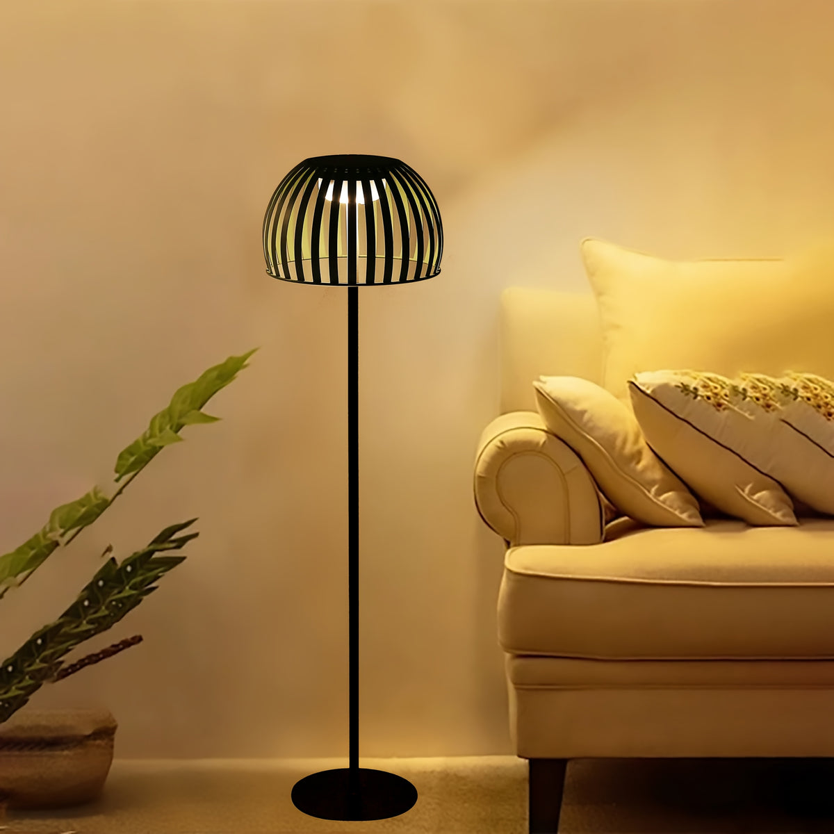 Lampadaire solaire d'extérieur vert et blanc, dôme ajouré 116 cm
