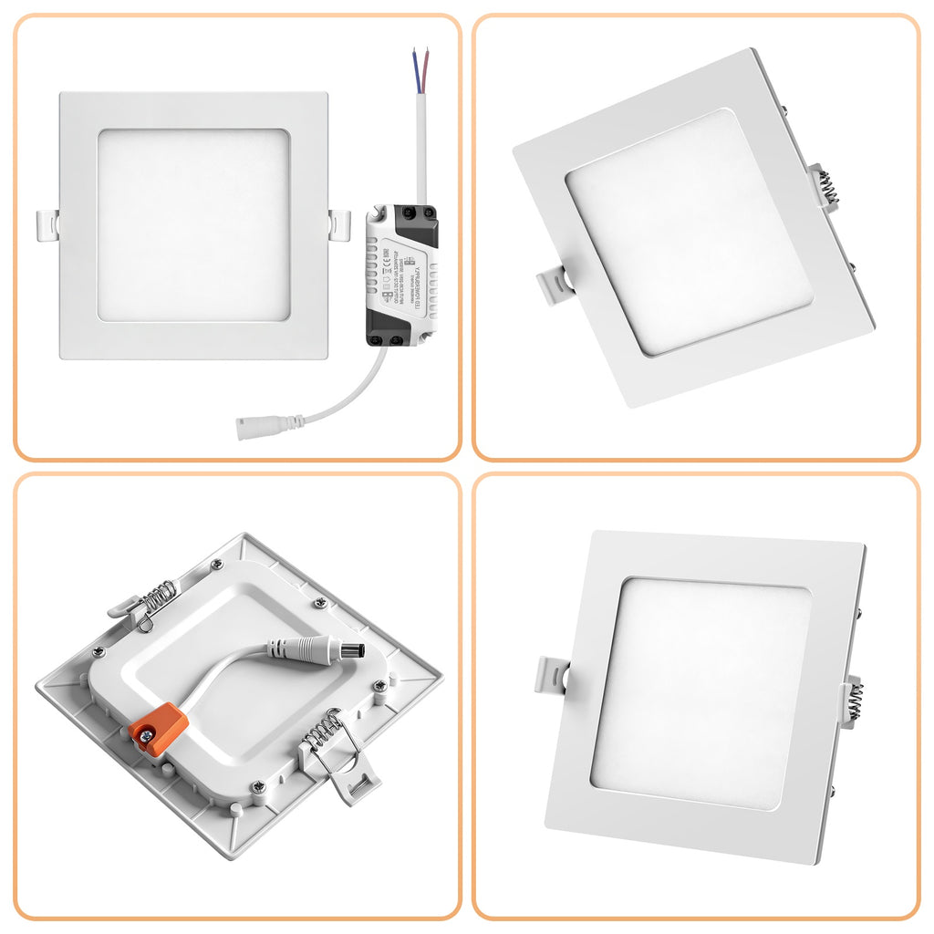 Lot de 5 spots LED carrés 9W sans scintillement, 14,8 x 14,8 cm