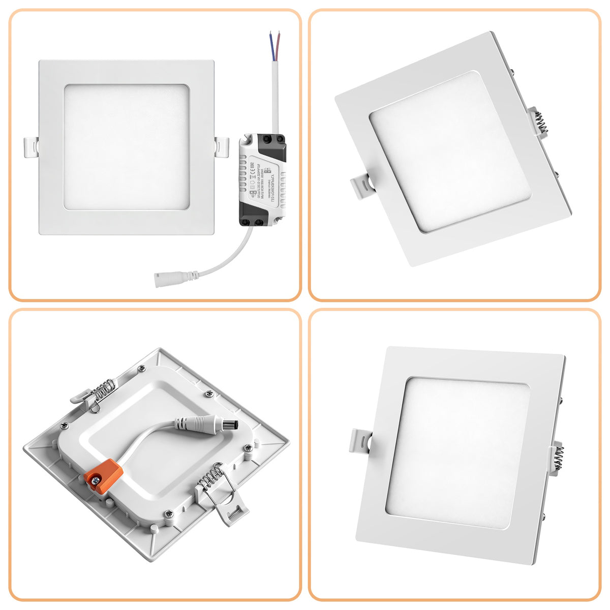 Lot de 5 spots LED carrés 9W sans scintillement, 14,8 x 14,8 cm