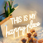 Enseigne néon LED « This is my happy place » blanc chaud, 39 cm