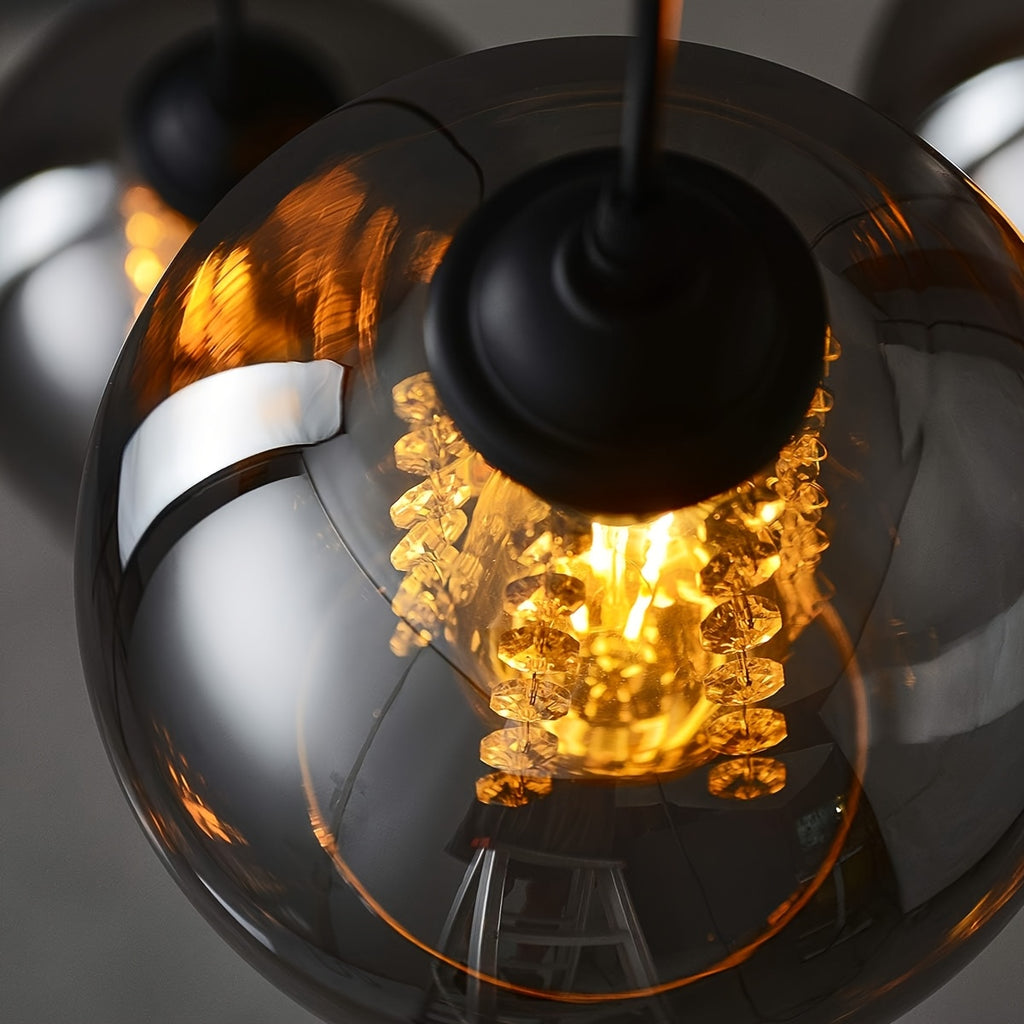 Suspension boule en verre gris fumé Ø 18 cm, à l'unité ou par trois