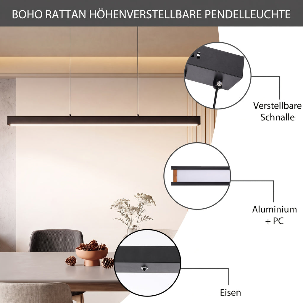 Suspension LED linéaire noire à profil fin de 3,1 cm, barre de 100 cm