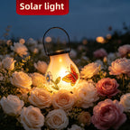 Lanterne solaire en verre dépoli à papillon peint, effet flamme