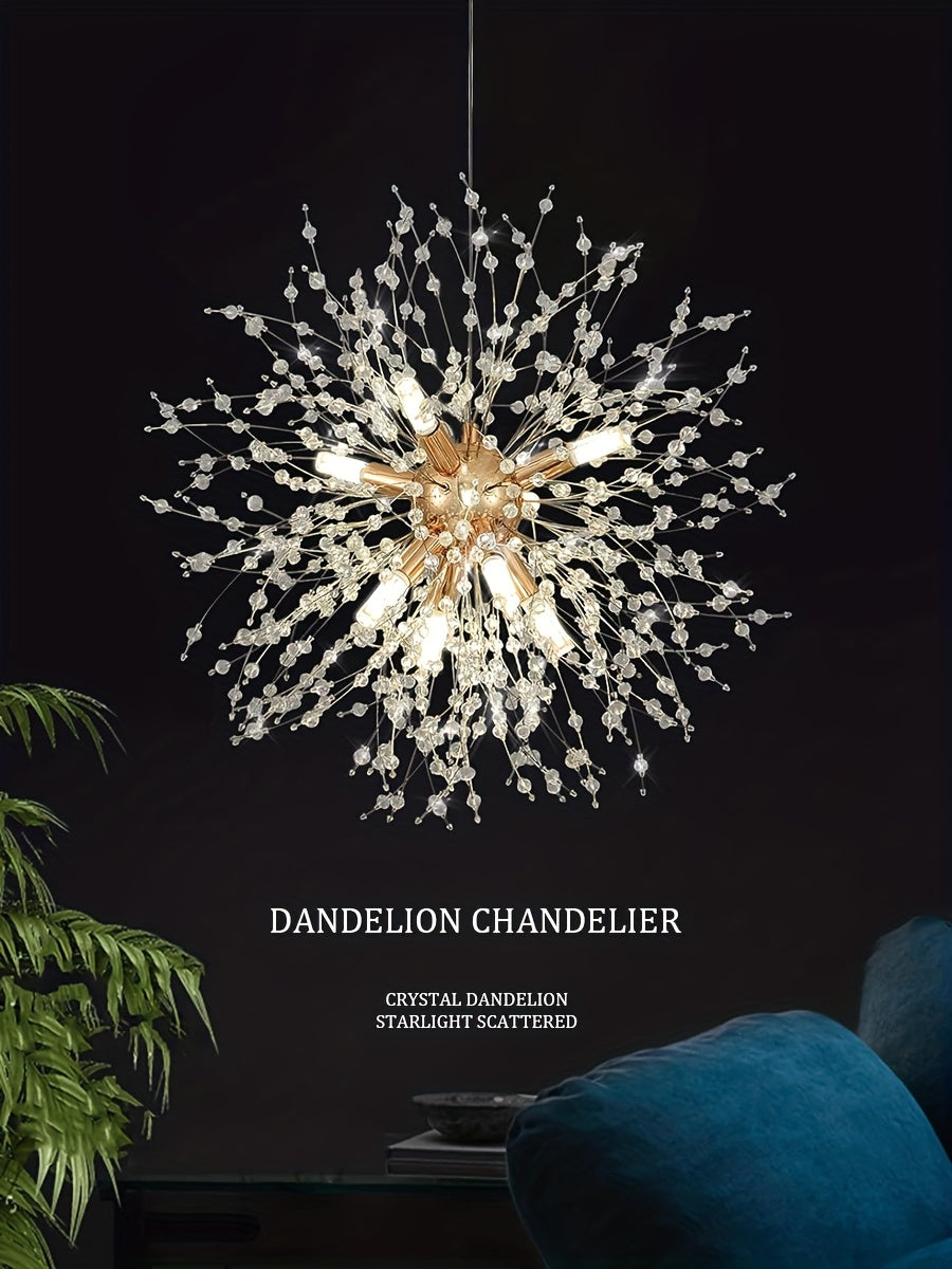 Lustre pissenlit doré à perles de cristal, 8 lumières, Ø 45 cm