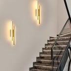 Applique murale LED dorée double barre décalée 40 cm, blanc neutre