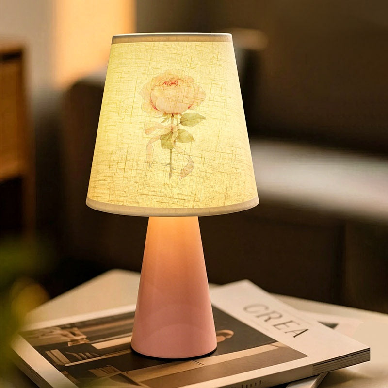 Lampe de chevet en lin ornée d'une rose aquarelle
