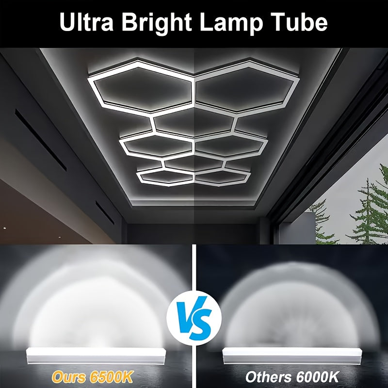 Plafonnier LED hexagonal en kit pour garage ou atelier, 24 à 68 tubes