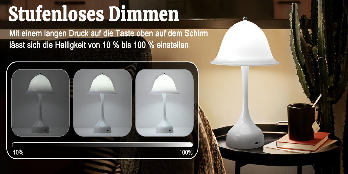 Lot de 2 lampes champignon sans fil blanches, tactiles, 24,5 cm