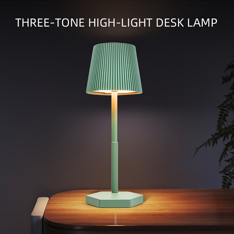 Lampe de table sans fil à abat-jour plissé, socle hexagonal tactile