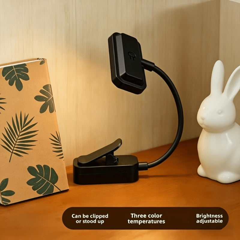 Lampe de lecture à pince noire rechargeable, utilisable branchée
