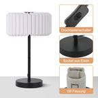 Lampe de chevet abat-jour plissé en papier blanc, pied noir G9