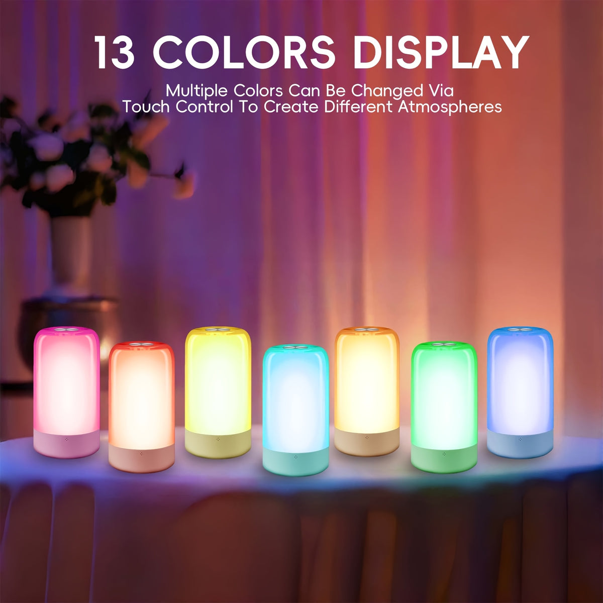 Lampe de chevet tactile RVB cylindrique, lumière d'ambiance USB