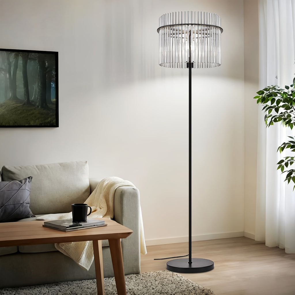 Lampadaire noir à abat-jour en baguettes de verre teinté, 154 cm