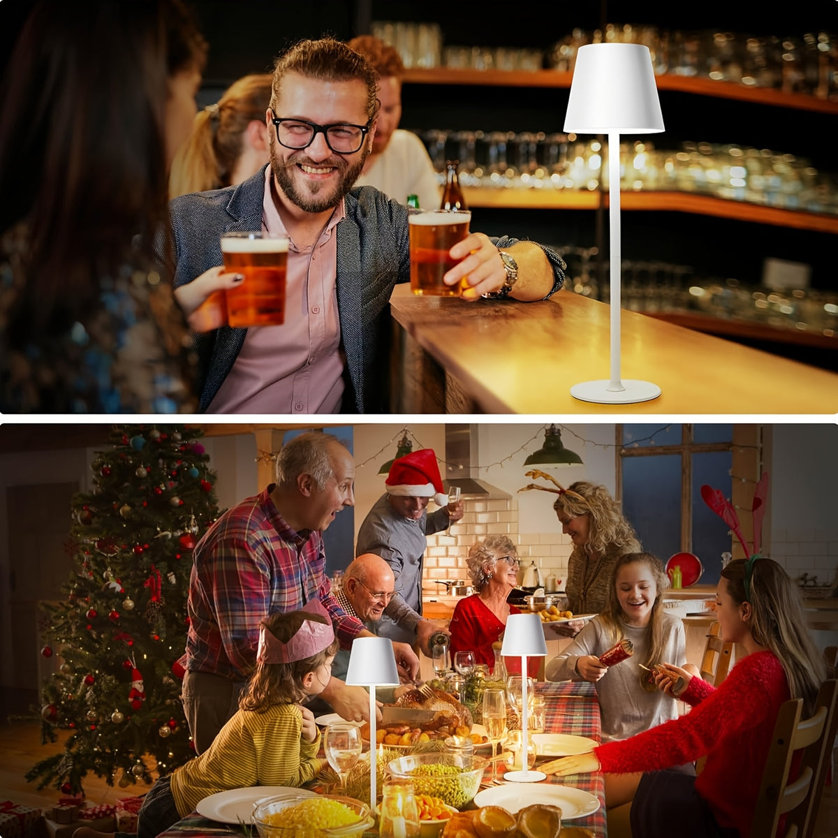 Lampe de table LED sans fil à abat-jour conique et deux hauteurs