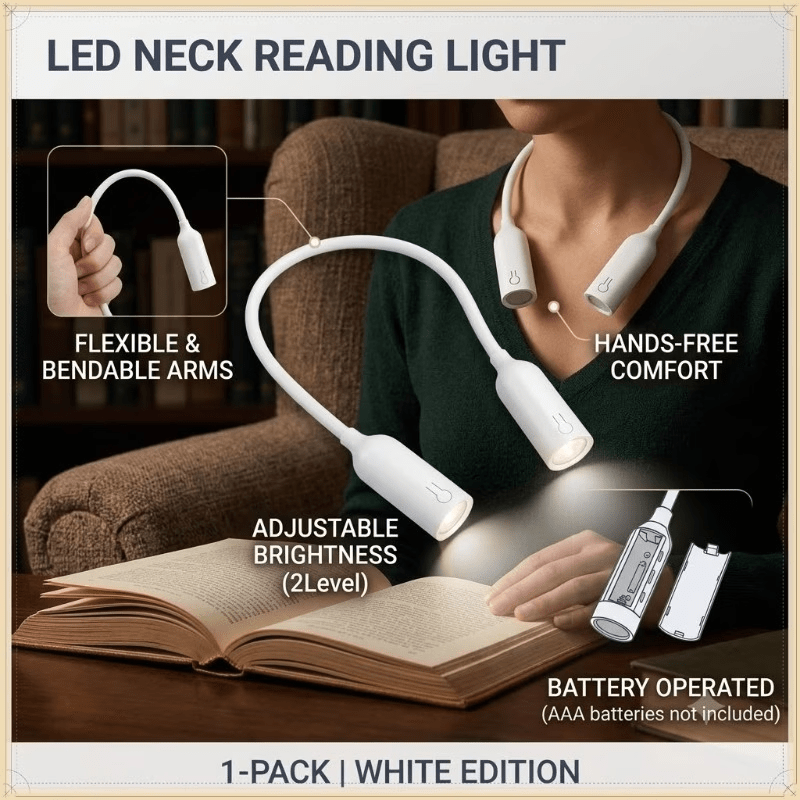 Lampe de lecture tour de cou à deux têtes, noire ou blanche, à piles