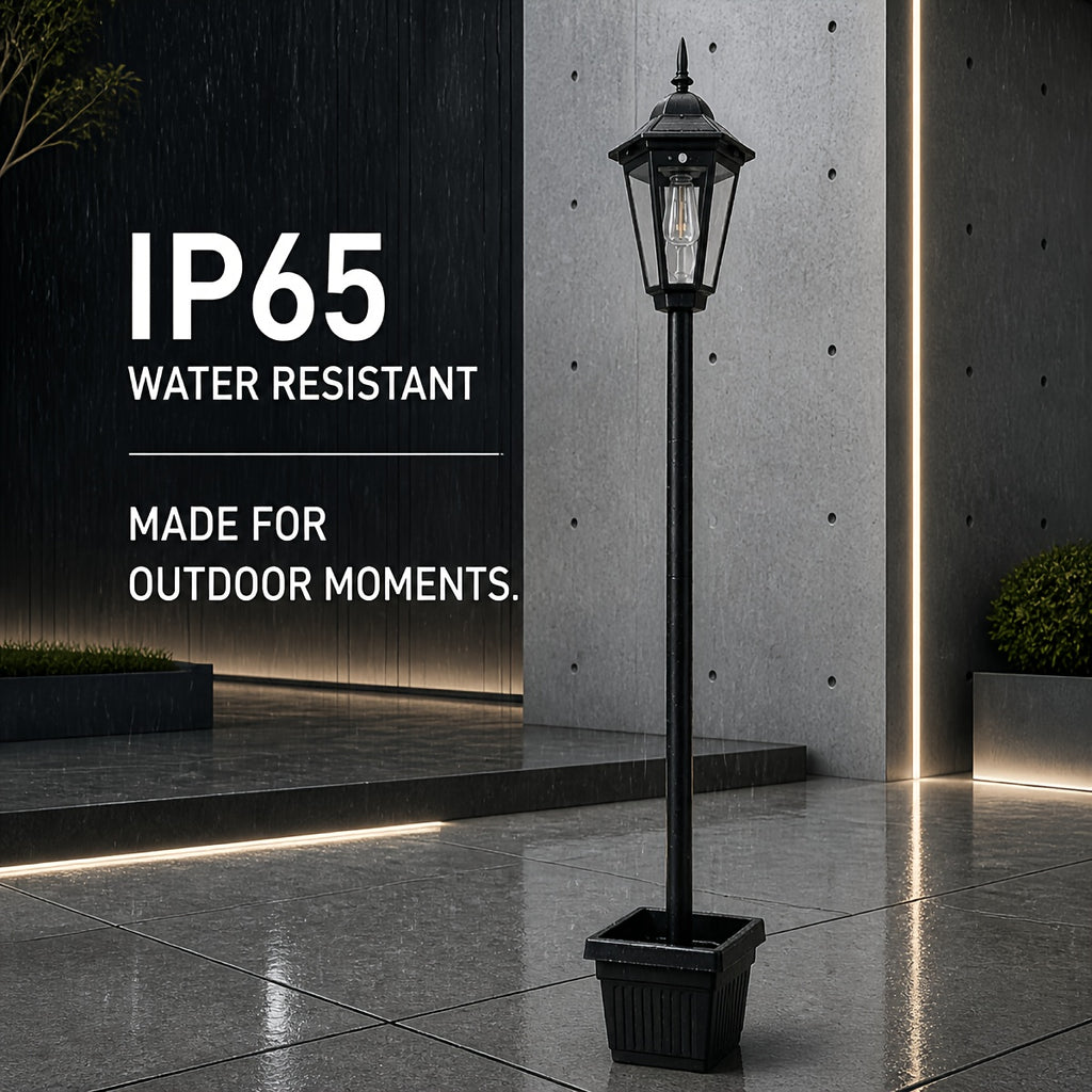 Lampadaire à filament solaire avec pot à fleurs, poteau de 146 cm