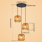 Suspension 3 lampes en corde de papier, cylindres en grappe