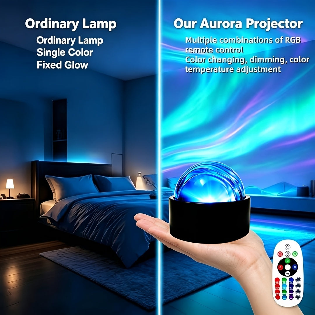 Projecteur aurore et étoiles à télécommande, veilleuse noire de 7 cm