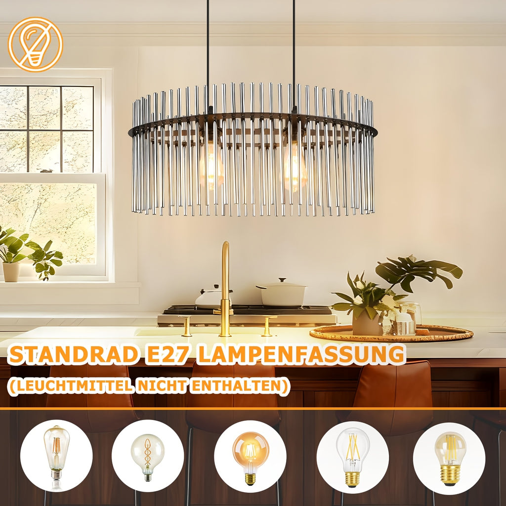 Suspension d'îlot 3 lumières en verre fumé cannelé, barre de 48 cm