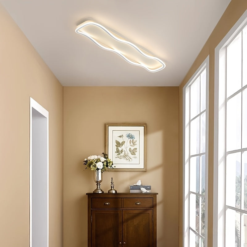 Plafonnier LED long en forme de vague, 60 cm, doré, blanc ou noir