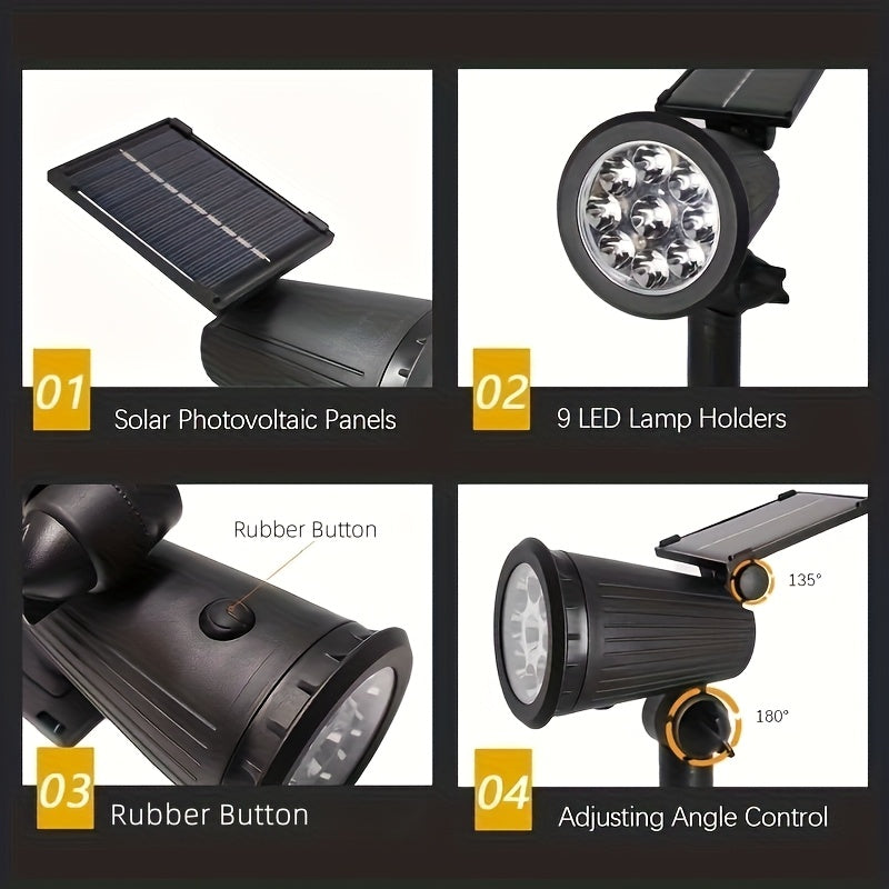 Spot solaire orientable 9 LED à piquet ou mural, IP65, lot de 4