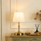 Lampe de chevet sans fil, abat-jour tissu blanc, pied doré, 2 tailles