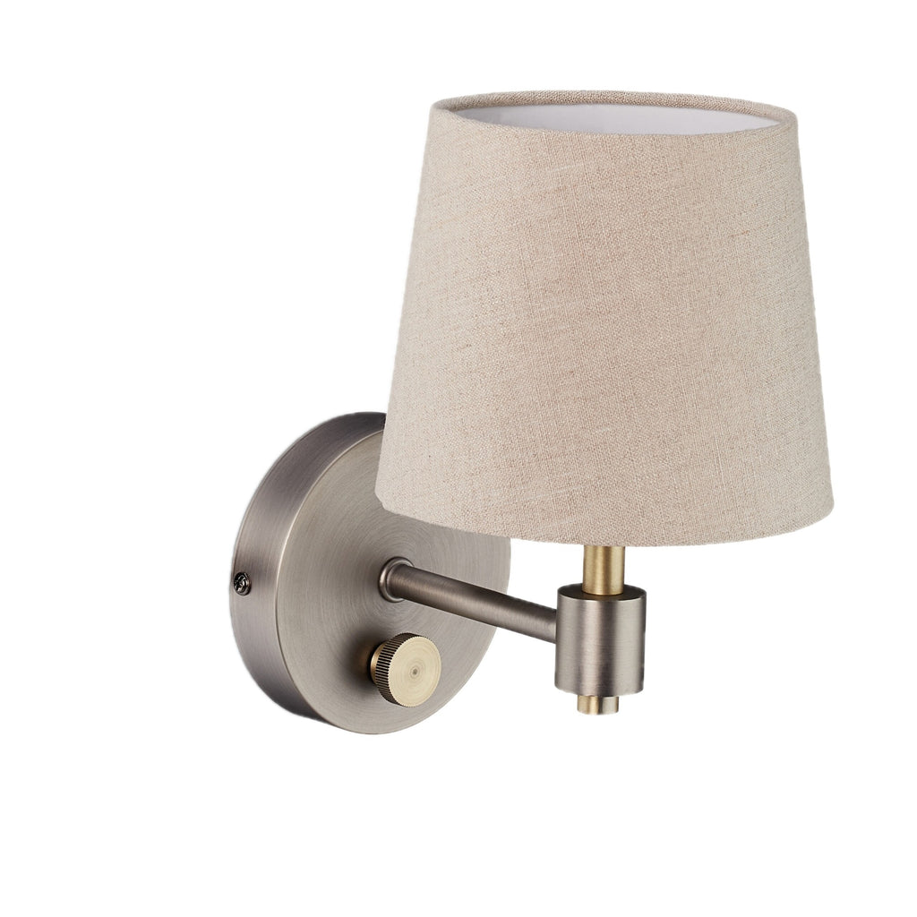Applique murale à variateur rotatif, abat-jour beige en tissu E14