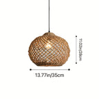 Abat-jour de suspension en fibre végétale tressée, boule de 35 cm