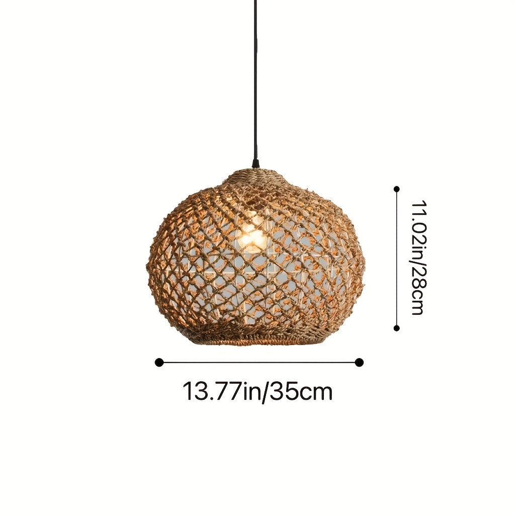 Abat-jour de suspension en fibre végétale tressée, boule de 35 cm