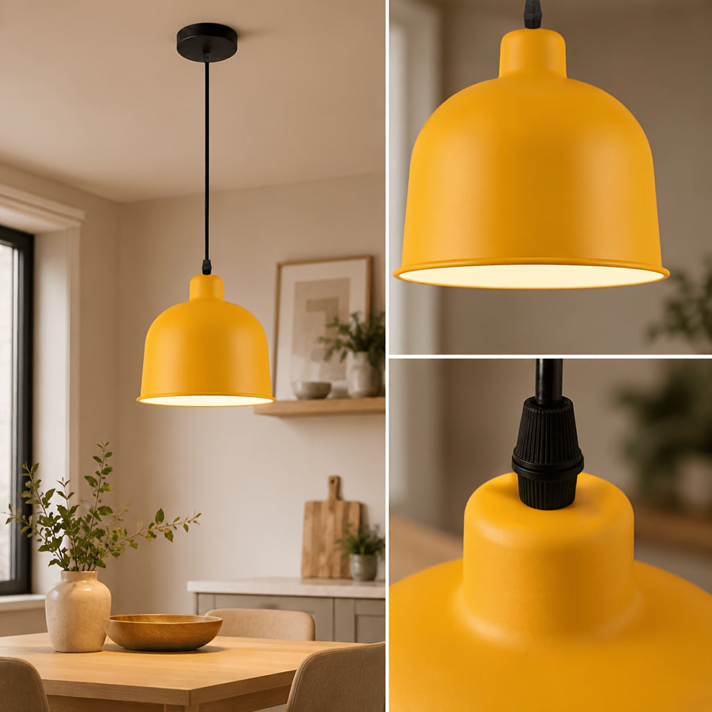 Suspension cloche en métal mat, rose, jaune, vert ou noir, Ø 25 cm
