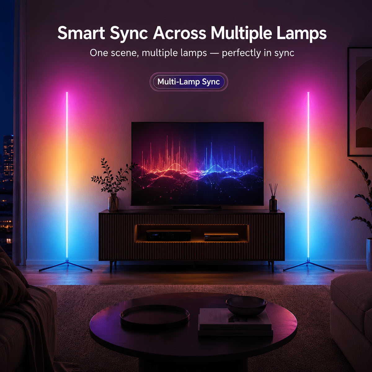 Lampadaire trépied LED RVB synchronisé à la musique, 107 cm