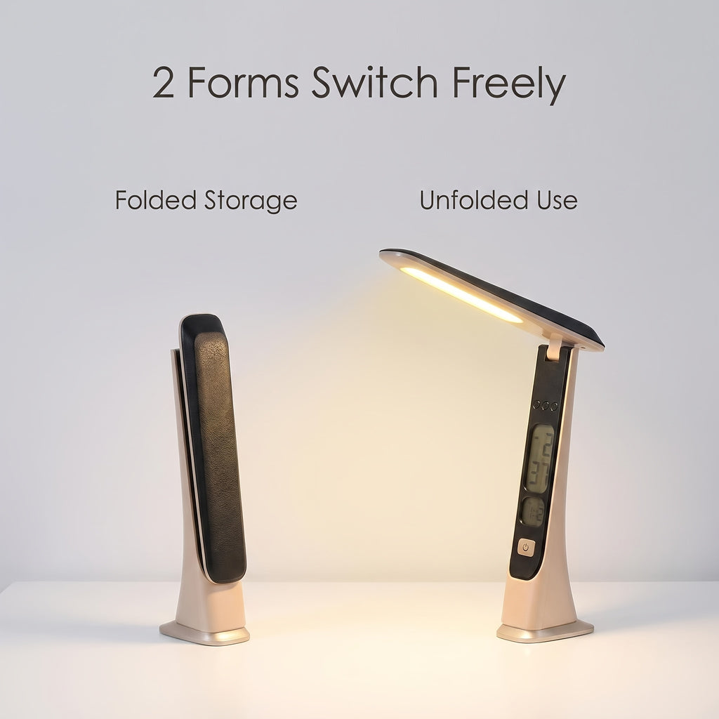 Lampe de bureau pliable sans fil avec horloge, tactile, 1800 mAh